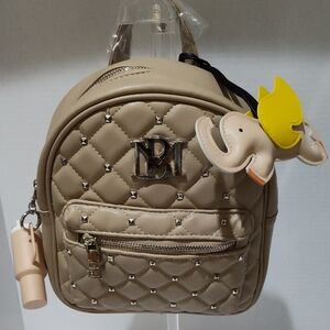 Badgley Mischka Beige Quilted Backpack with Elephant Charm